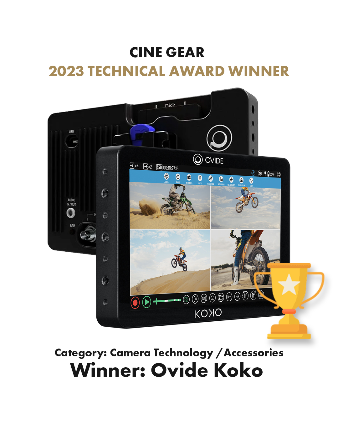 OVIDE Koko - 10" 4K or 4x HD Handheld Recording Monitor & Video Assist with V-Mount